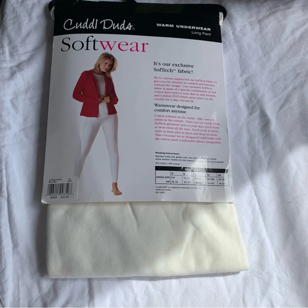 Cuddl Duds Women's ‎ White Warm Long Pants 1X Smooth Breatable Warm